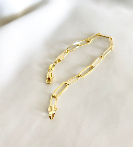 18K Gold Filled Paperclip Bracelet, 7in