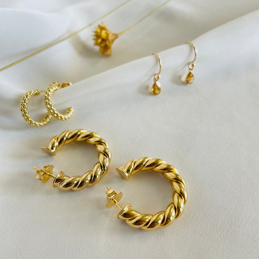 18K Gold Filled Croissant Twisted Hoop Earrings